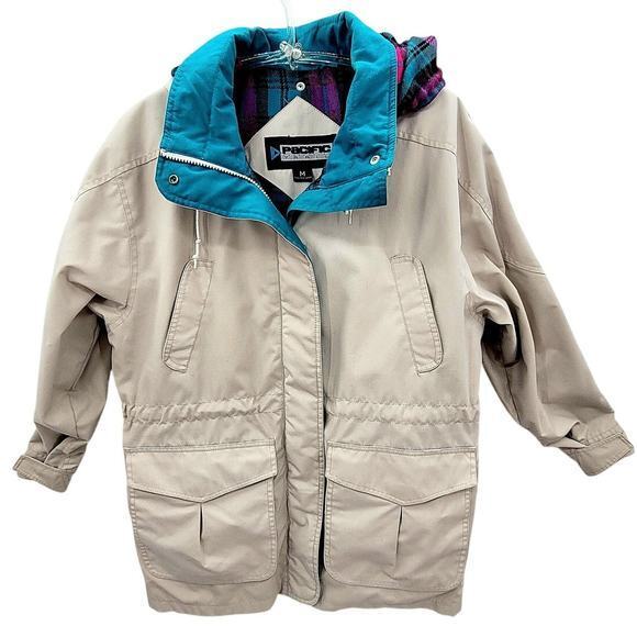 Pacific Trail Vintage 80s Plaid Lined Zip Snap Multi Pocket Hooded‎ Barn Jacket - Picture 1 of 16